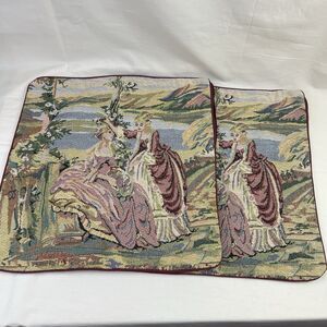 Vtg Set Of‎ Tapestry Pillow Cover Sham Victorian French Country Girls Zip Close
